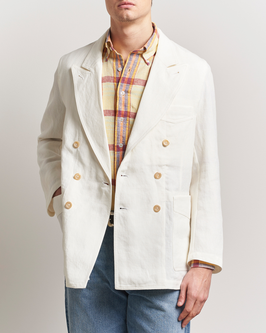 Herr | Kavajer | Drake's | MKIII Linen Games Double Breasted Blazer Ecru
