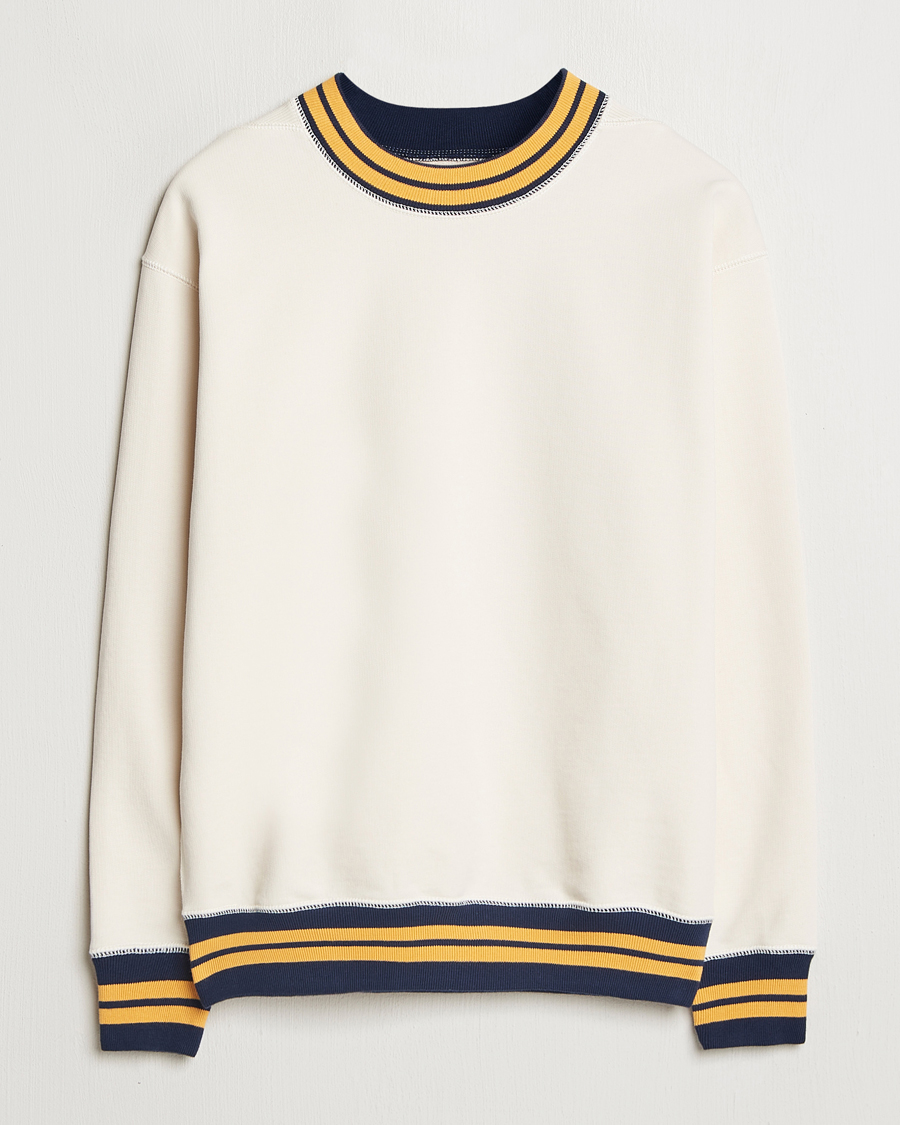 Herr | Tröjor | Drake's | Striped Rib Long Sleeve Sweatshirt Ecru/Navy