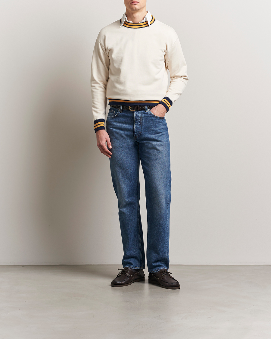 Herr | Tröjor | Drake's | Striped Rib Long Sleeve Sweatshirt Ecru/Navy