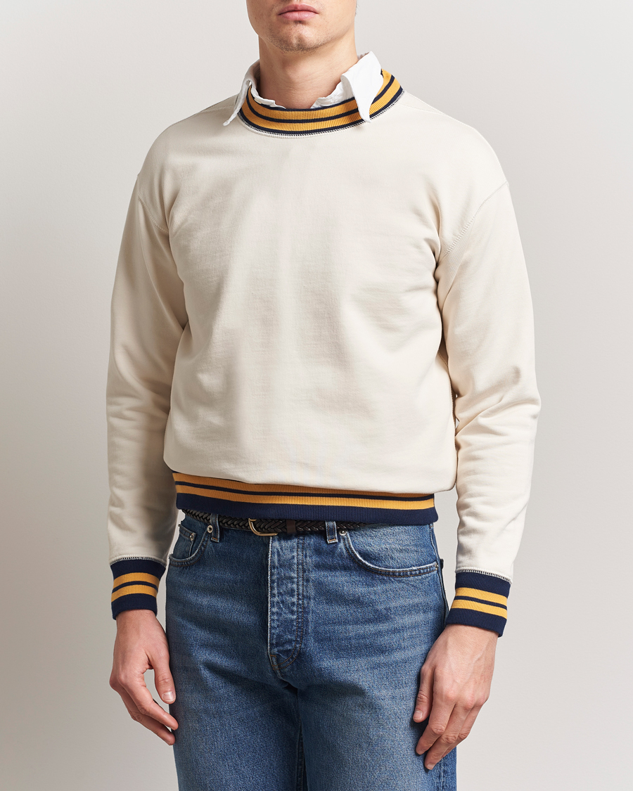 Herr | Tröjor | Drake's | Striped Rib Long Sleeve Sweatshirt Ecru/Navy