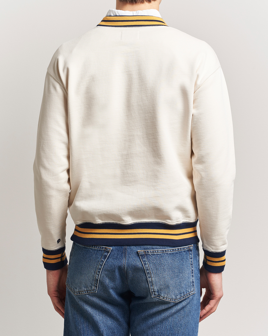 Herr | Tröjor | Drake's | Striped Rib Long Sleeve Sweatshirt Ecru/Navy