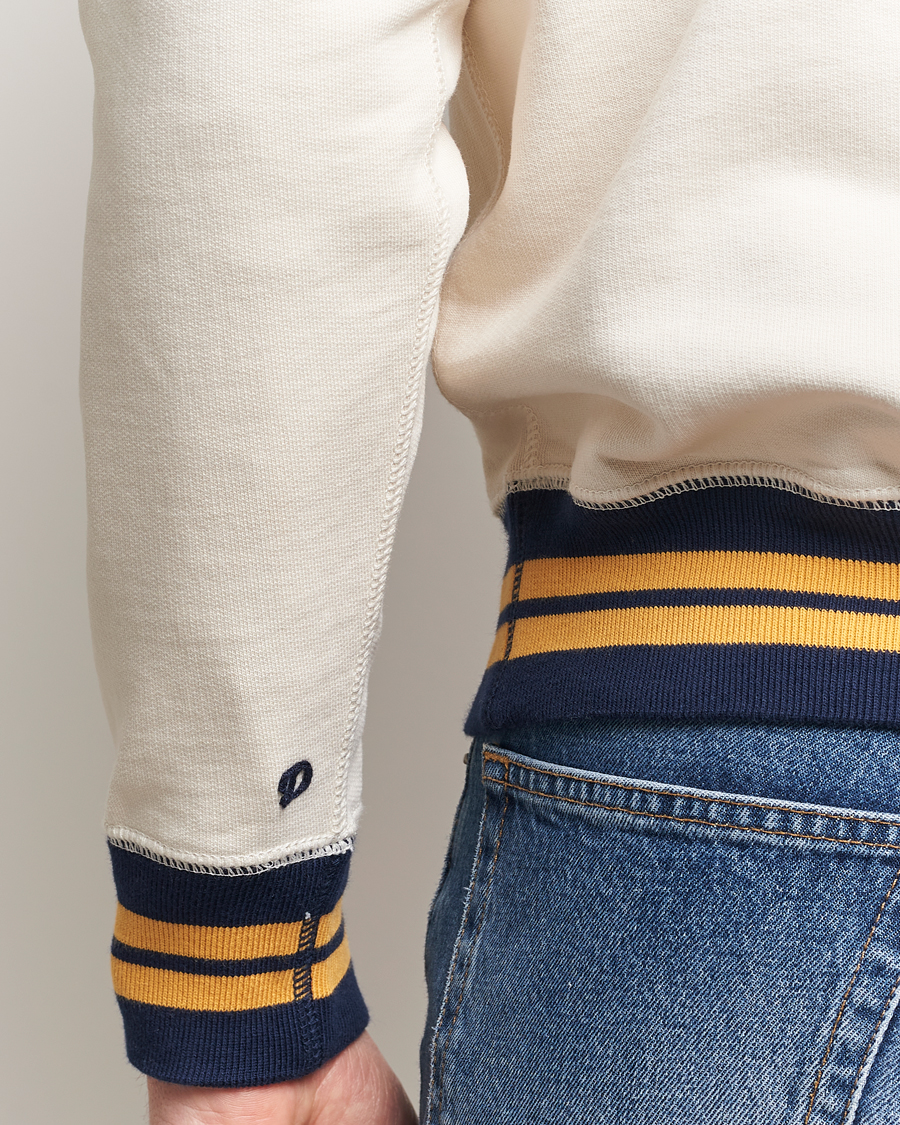 Herr | Tröjor | Drake's | Striped Rib Long Sleeve Sweatshirt Ecru/Navy