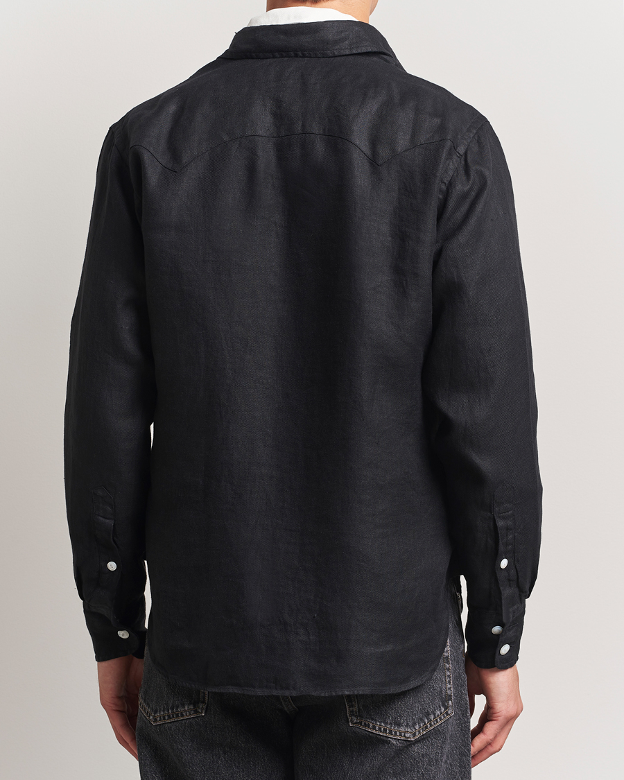 Herr | Skjortor | Drake's | Linen Twill Western Shirt Black