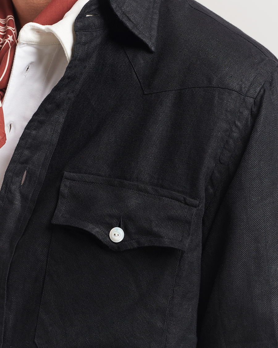 Herr | Skjortor | Drake's | Linen Twill Western Shirt Black