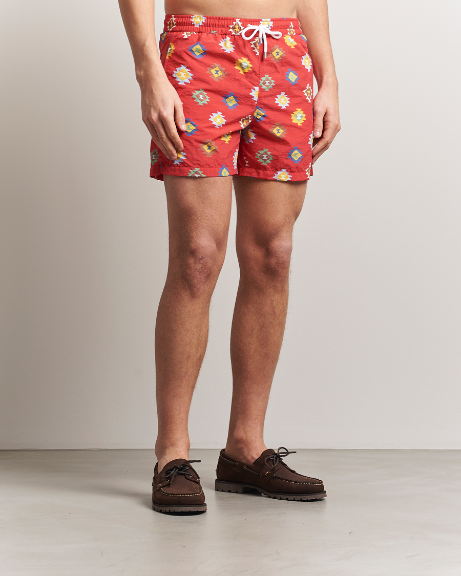 Herr | Badbyxor | Drake's | Kelim Drawstring Swimshorts Red