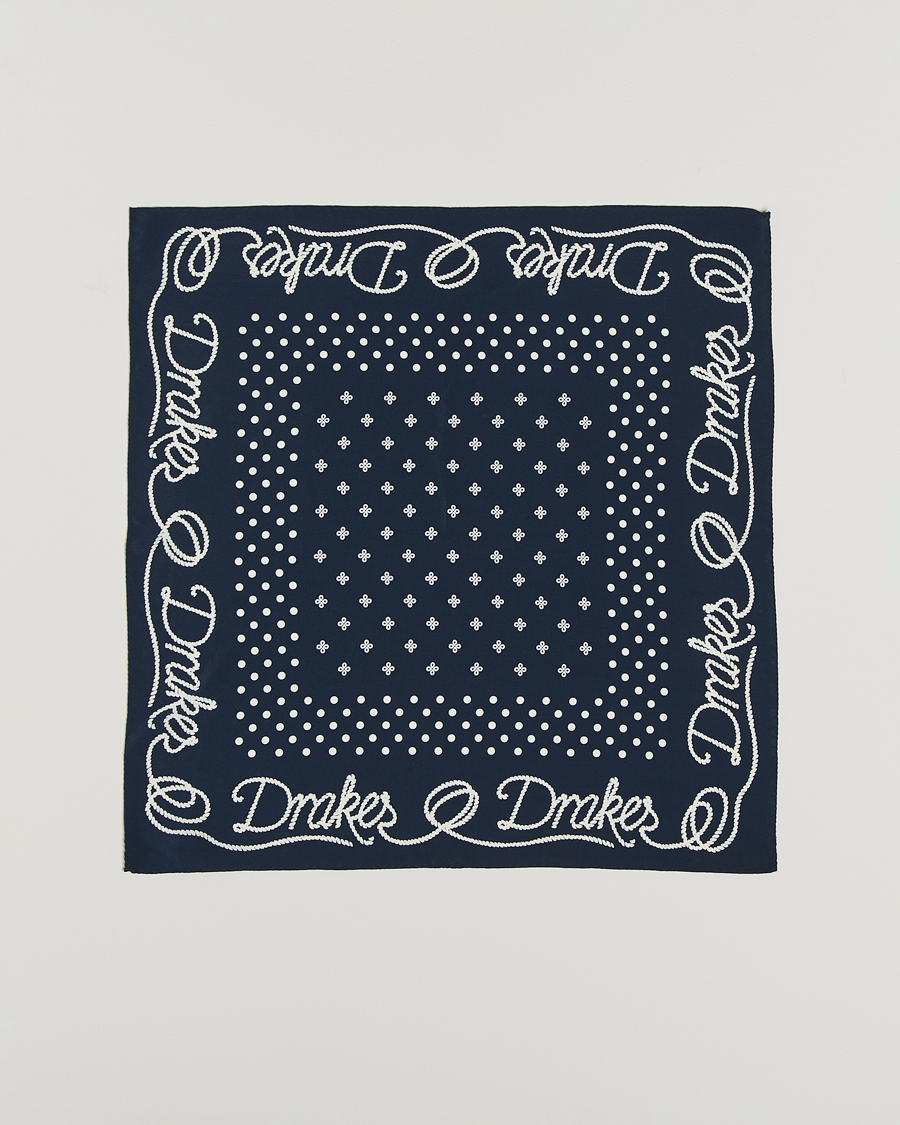Herr | Scarves | Drake's | Robe Border Silk Bandana Navy