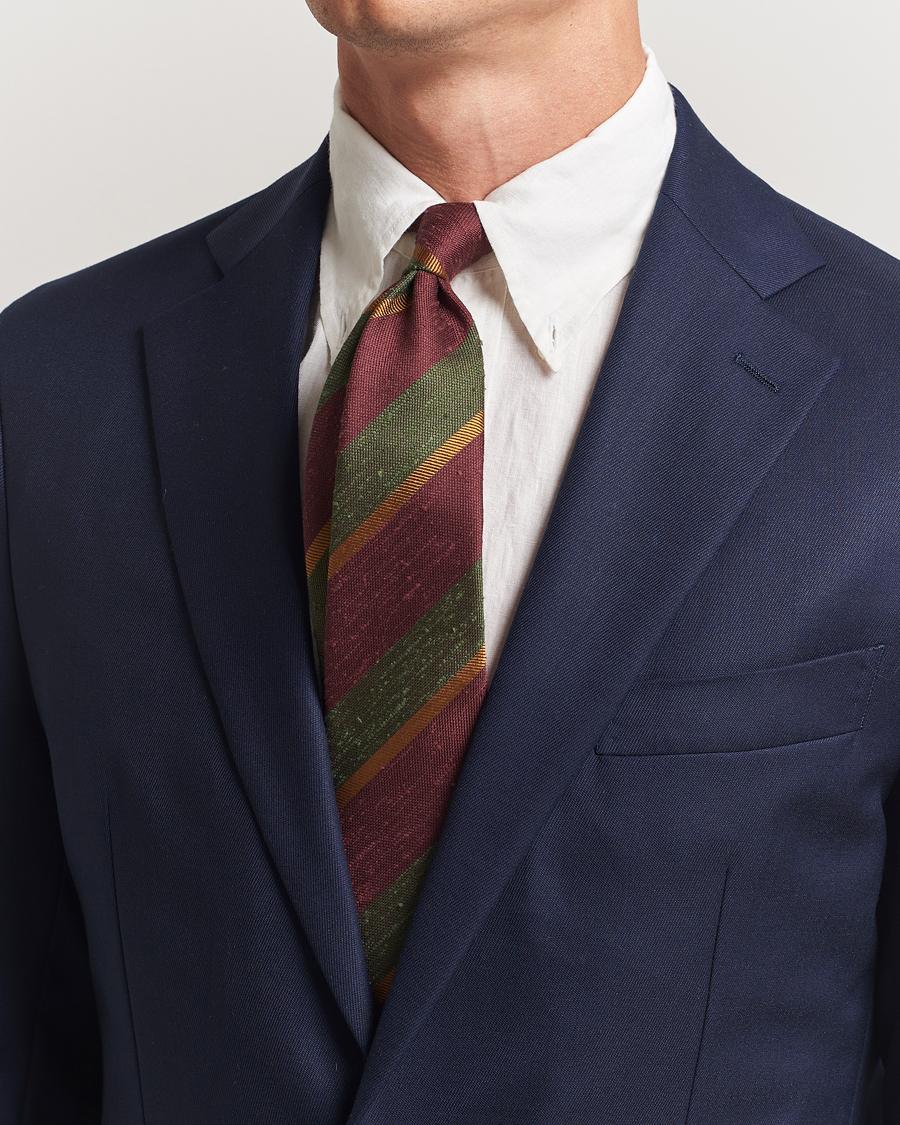 Herr | Slipsar | Drake's | Shantung Multi Stripe Silk Tie Burgundy