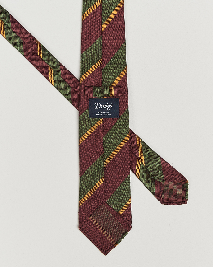 Herr | Slipsar | Drake's | Shantung Multi Stripe Silk Tie Burgundy