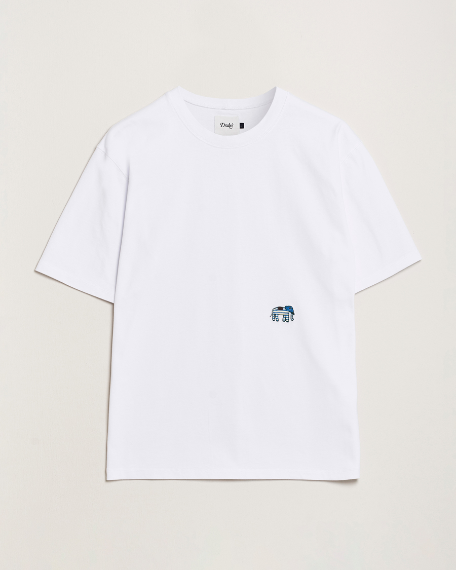 Herr | T-Shirts | Drake's | Elephant Graphic Print Hiking T-Shirt Ecru