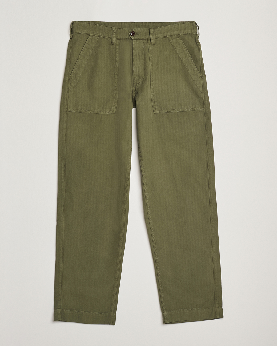Herr | Byxor | Drake's | Fatigue Cotton Trousers Olive