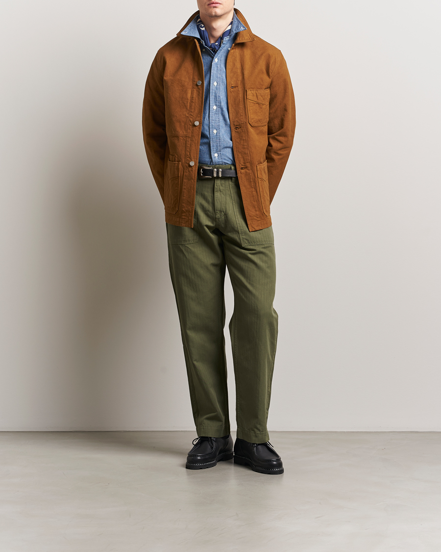 Herr | Byxor | Drake's | Fatigue Cotton Trousers Olive