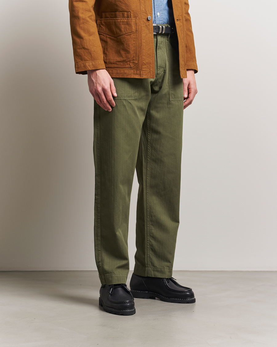 Herr | Byxor | Drake's | Fatigue Cotton Trousers Olive