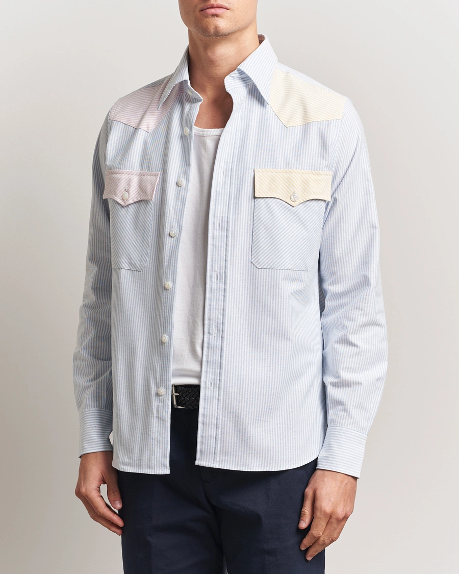 Herr | Skjortor | Drake's | Oxford Stripe Western Fun Shirt Light Blue