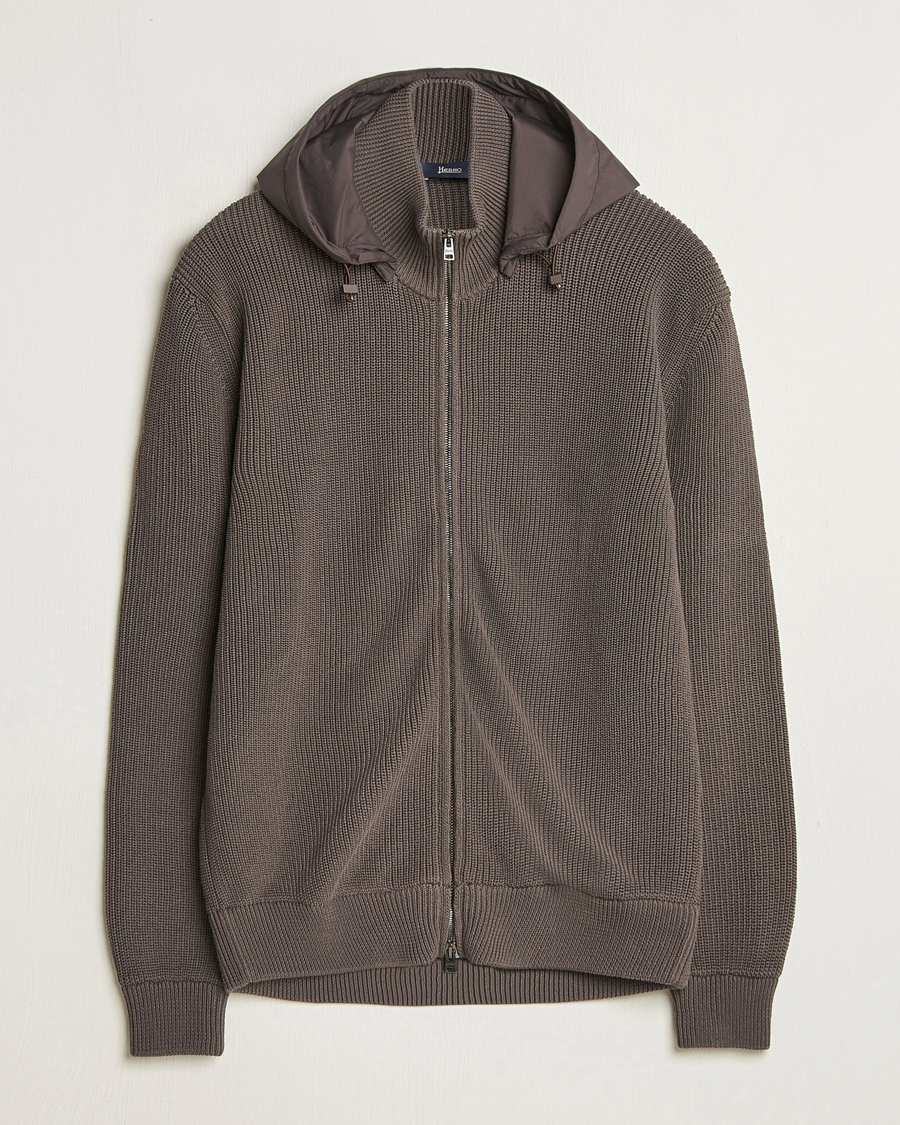 Herr | Jackor | Herno | Cotton Knit Hybrid Jacket Brown