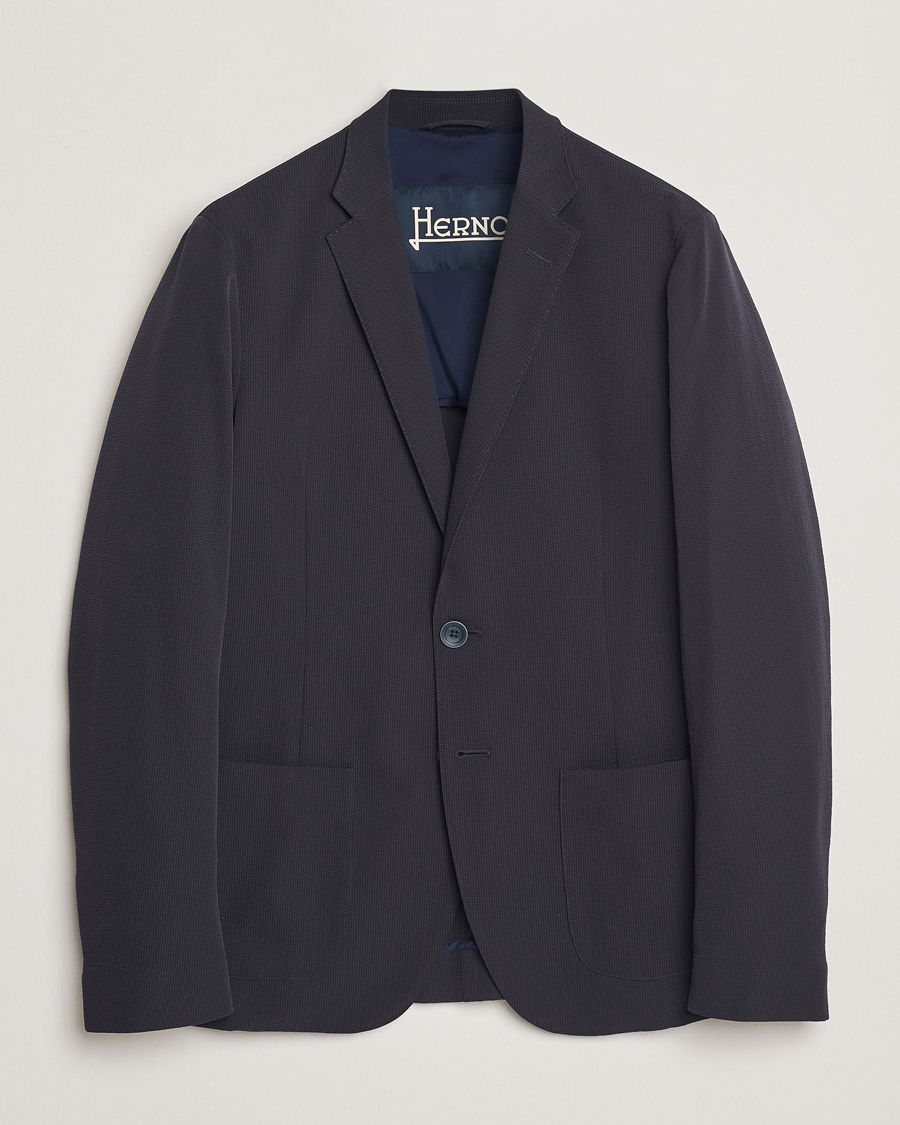 Herr | Kavajer | Herno | Seersucker Blazer Navy