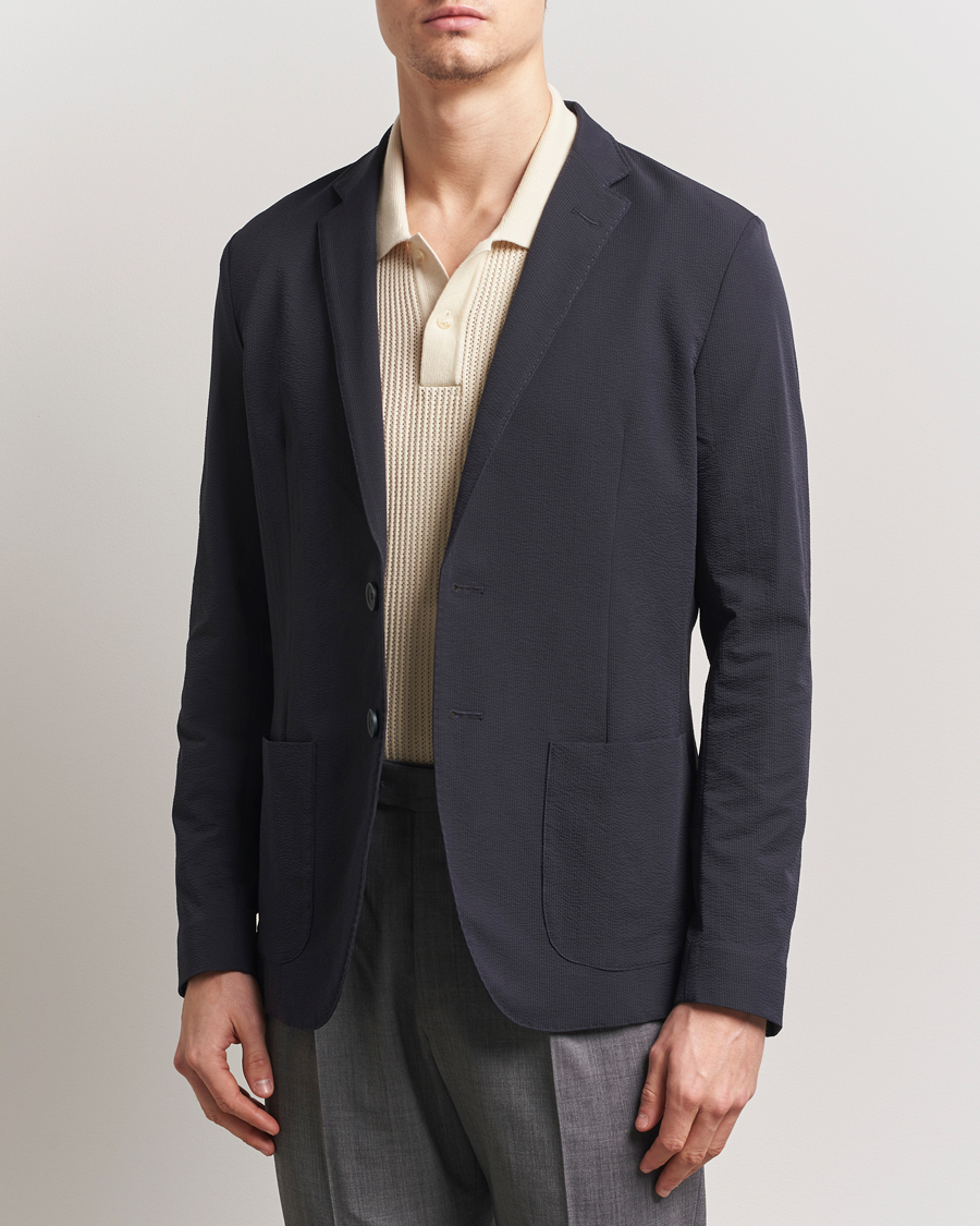 Herr | Kavajer | Herno | Seersucker Blazer Navy
