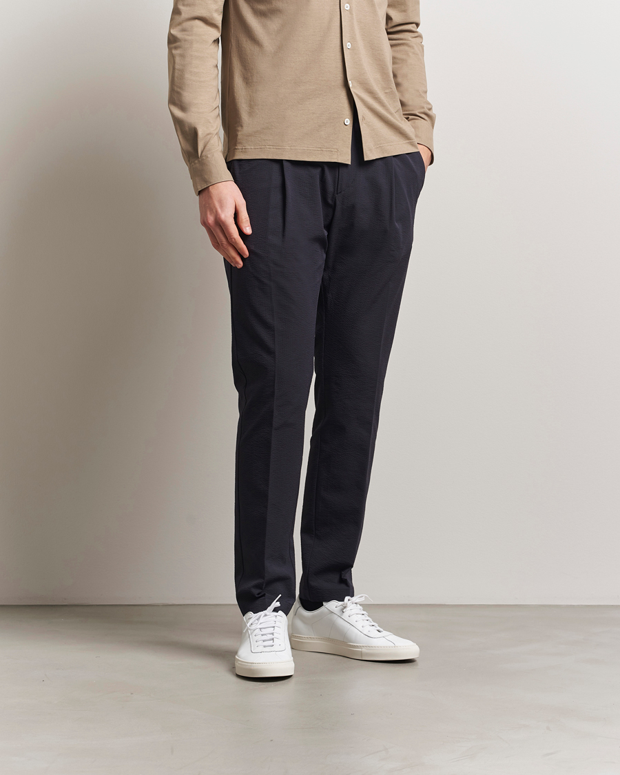 Herr | Byxor | Herno | Seersucker Drawstring Pants Navy