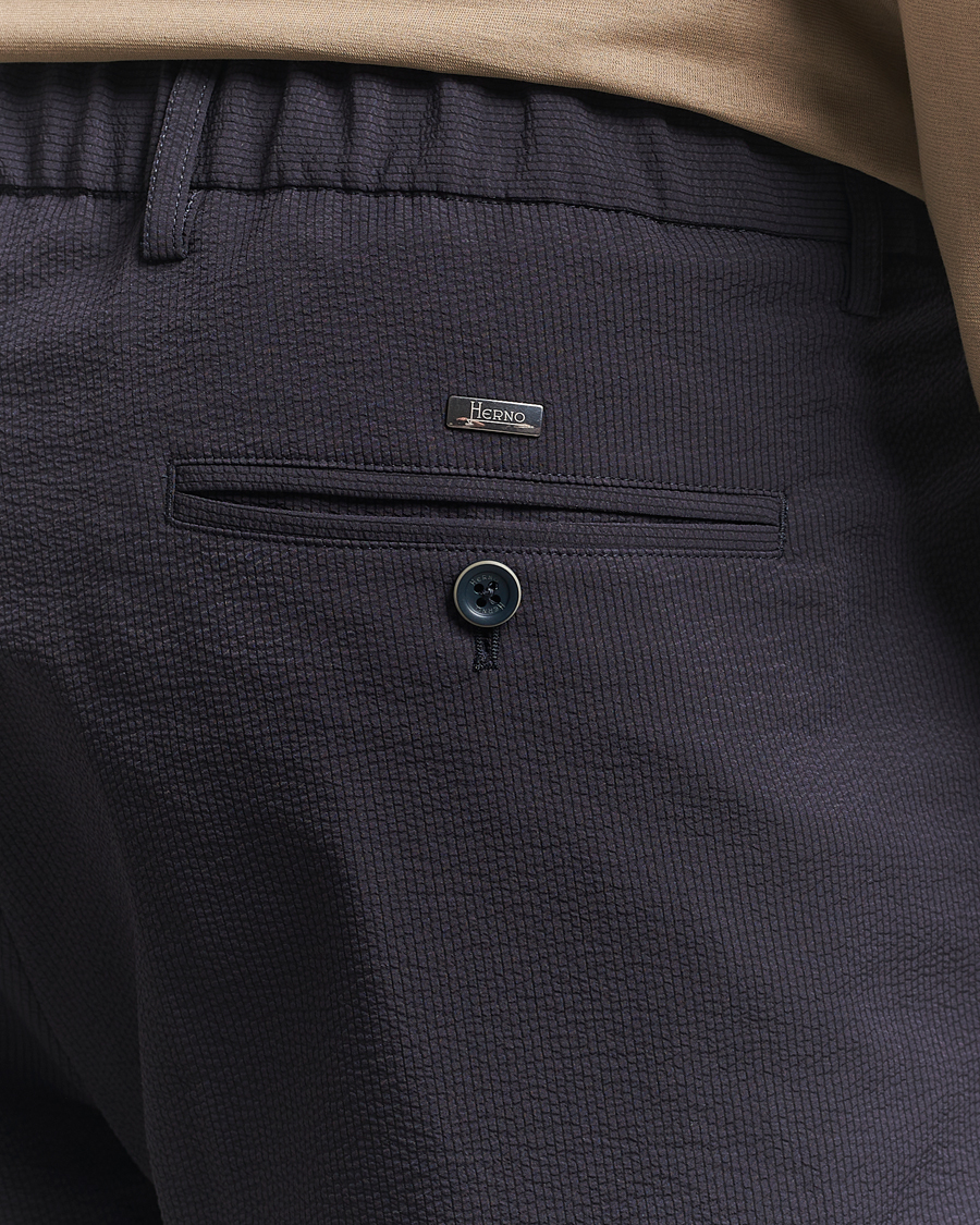 Herr | Byxor | Herno | Seersucker Drawstring Pants Navy