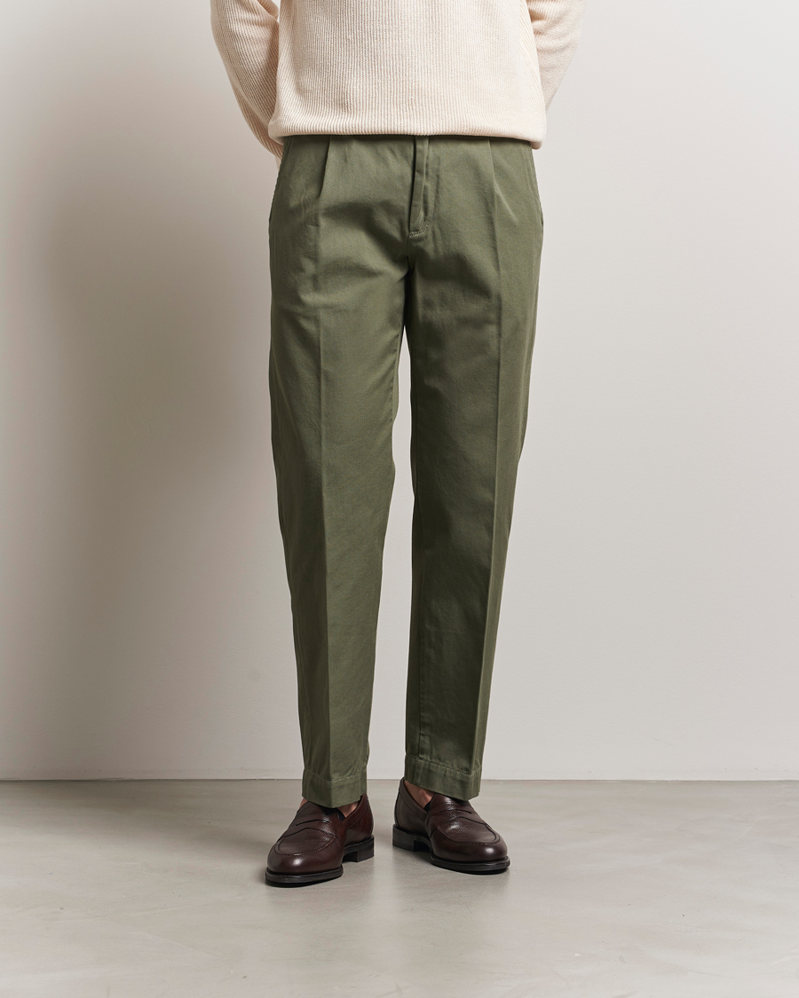 Herr | Byxor | Incotex | Regular Fit Uniform Cotton Slacks Military