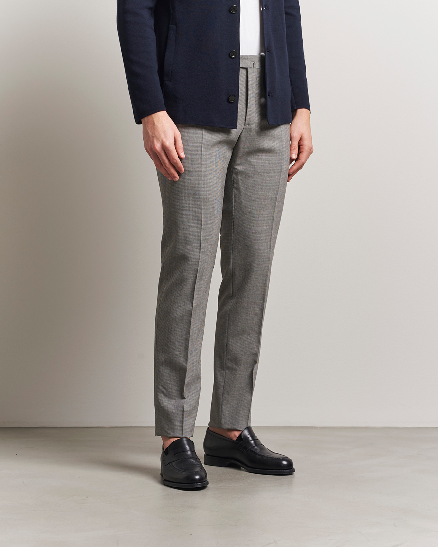 Herr | Byxor | Incotex | Slim Fit Micro Houndstooth Wool Trousers Light Grey