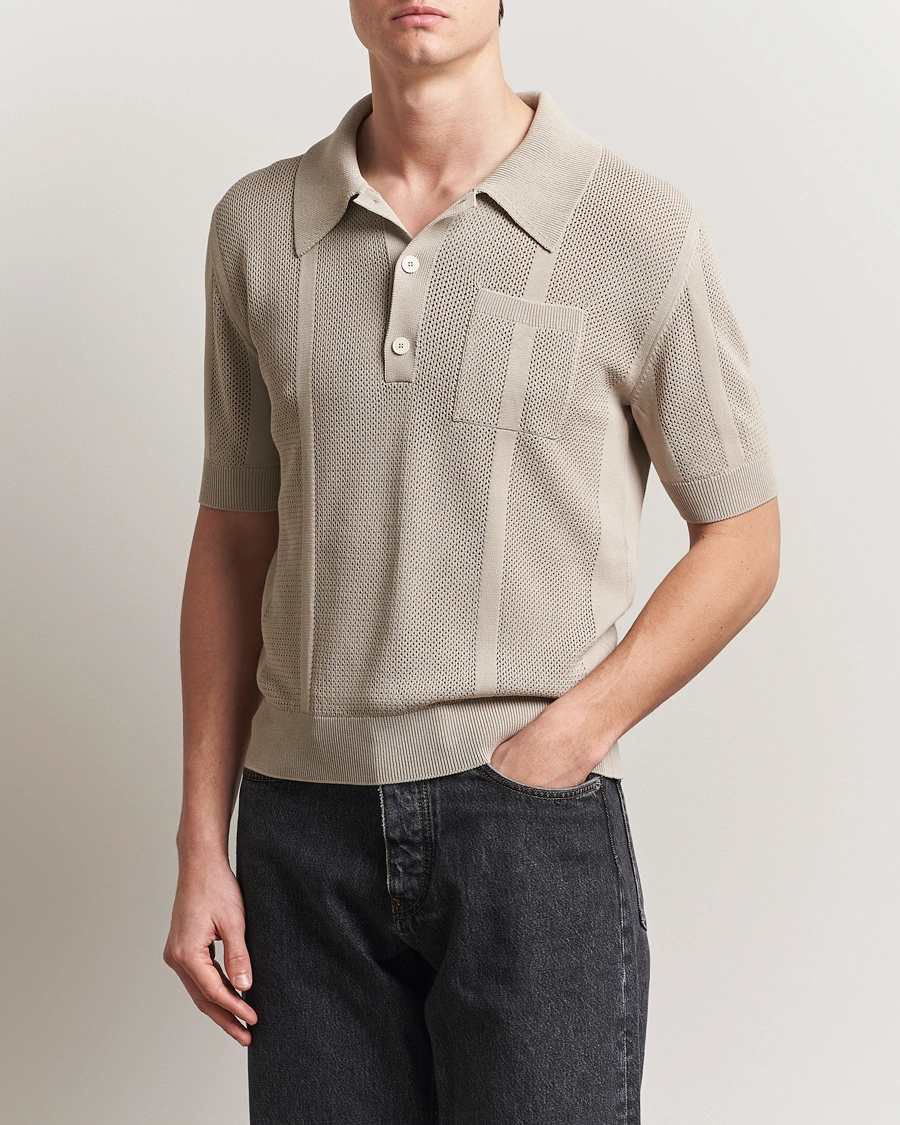 Herr | Tröjor | Lanvin | Striped Jacquard Polo Light Beige
