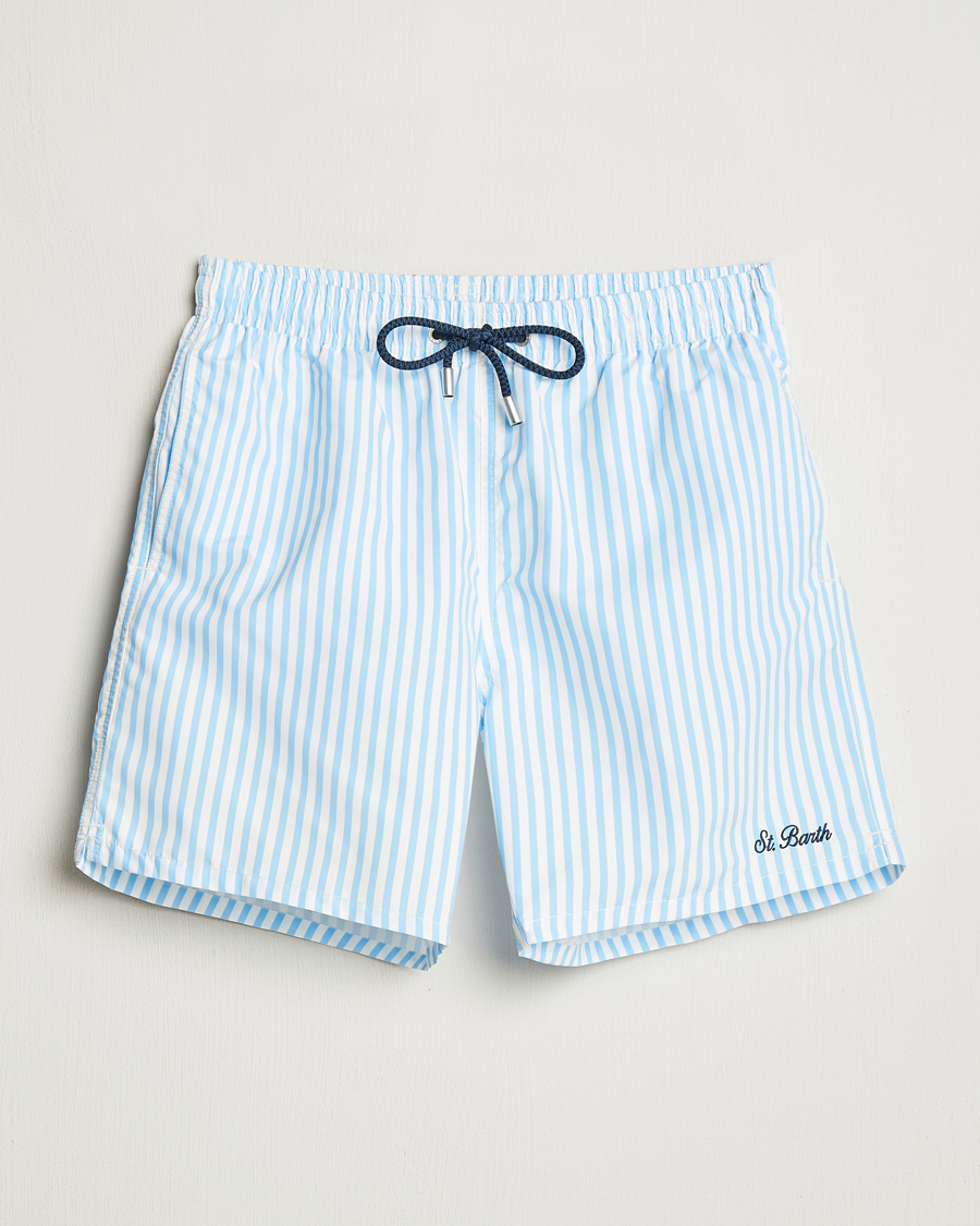Herr | Badbyxor | MC2 Saint Barth | Printed Nylon Swim Shorts Light Blue Stripes
