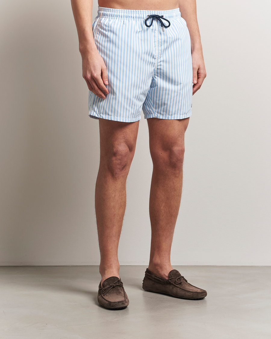 Herr | Badbyxor | MC2 Saint Barth | Printed Nylon Swim Shorts Light Blue Stripes