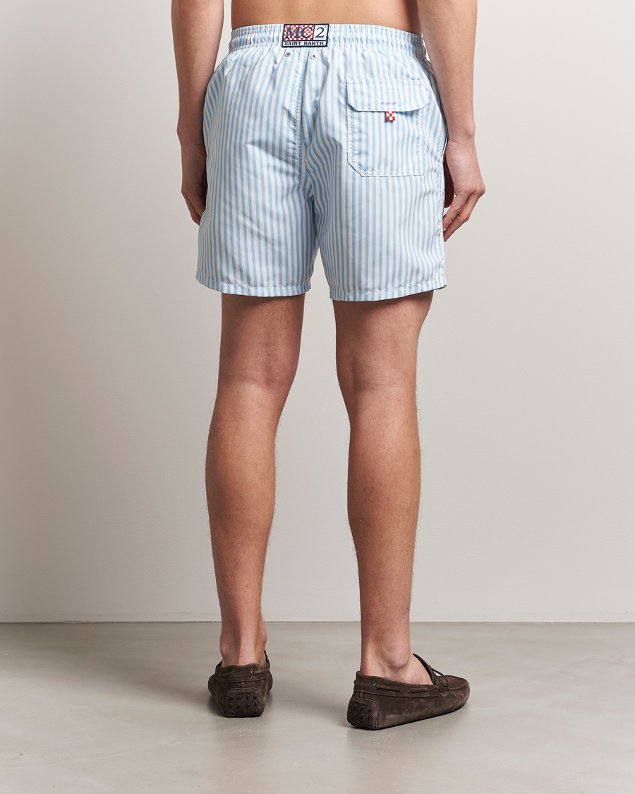 Herr | Badbyxor | MC2 Saint Barth | Printed Nylon Swim Shorts Light Blue Stripes