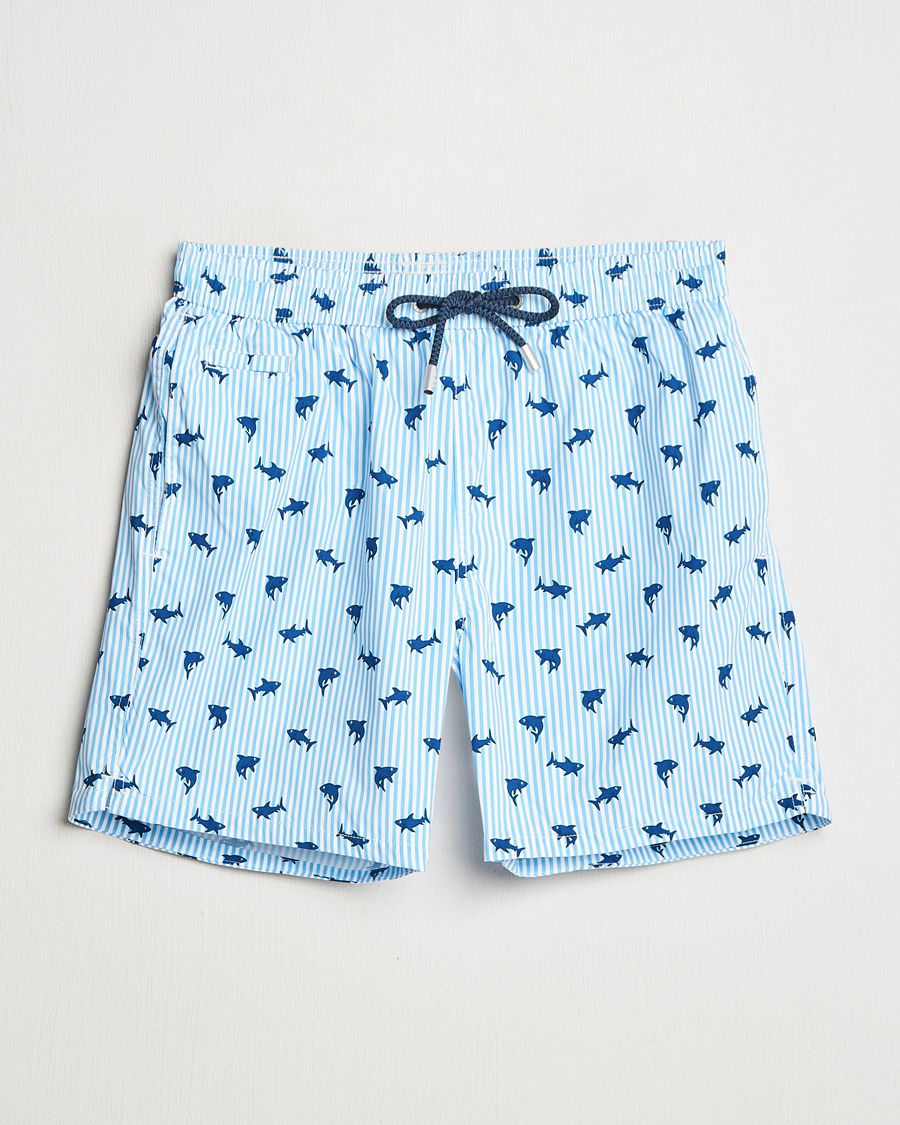 Herr | Badbyxor | MC2 Saint Barth | Printed Swim Shorts Blue Shark Trouble Stripes