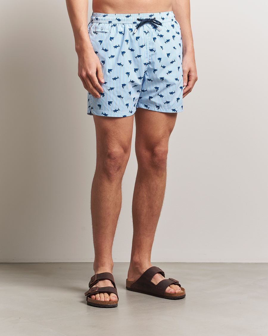 Herr | Badbyxor | MC2 Saint Barth | Printed Swim Shorts Blue Shark Trouble Stripes