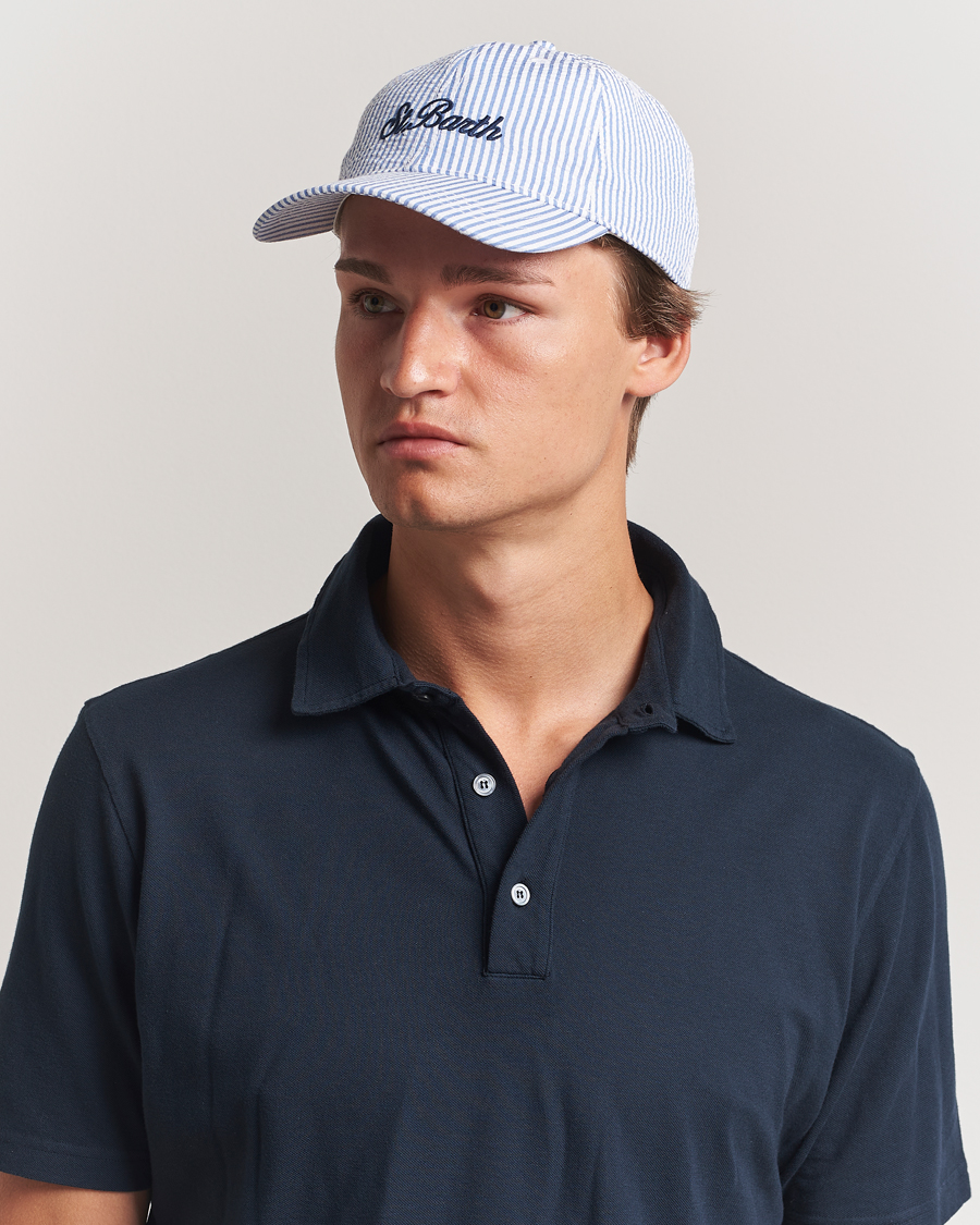 Herr | Hattar & kepsar | MC2 Saint Barth | Seersucker Baseball Cap Blue Stripes