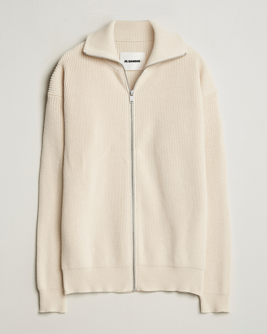 Herr | Tröjor | Jil Sander | Rib Full Zip Cardigan Porcelain
