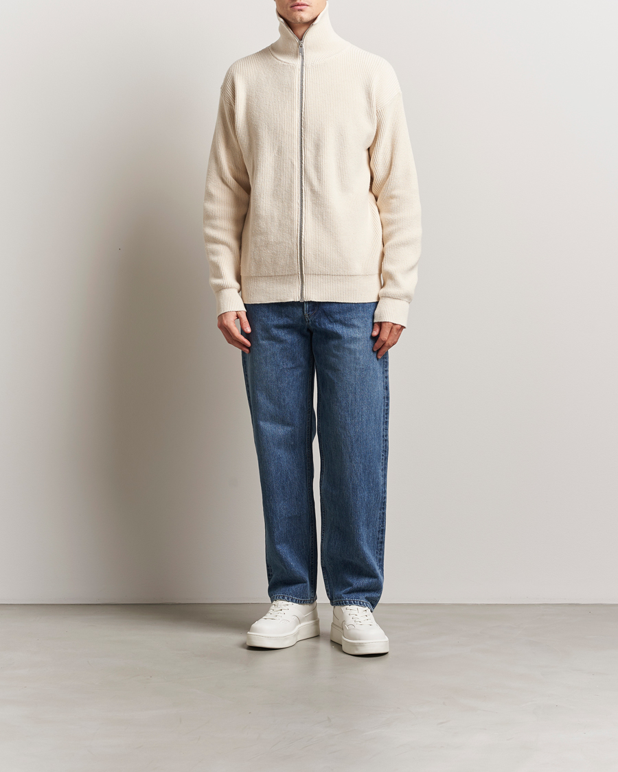 Herr | Tröjor | Jil Sander | Rib Full Zip Cardigan Porcelain