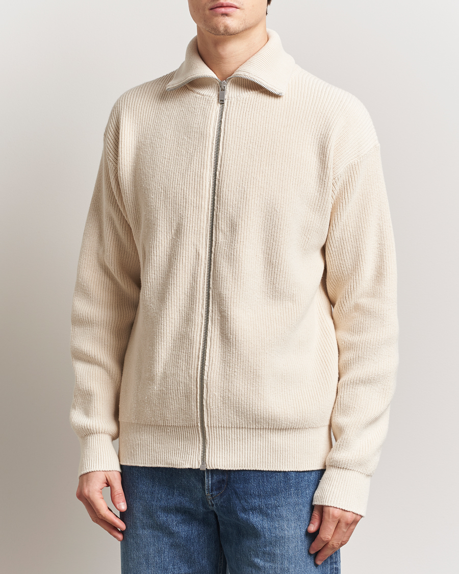 Herr | Tröjor | Jil Sander | Rib Full Zip Cardigan Porcelain