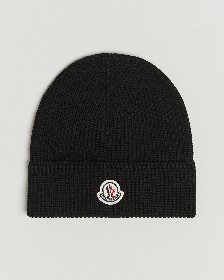 Herr | Moncler Ribbed Wool Beanie Black | Moncler | Ribbed Wool Beanie Black