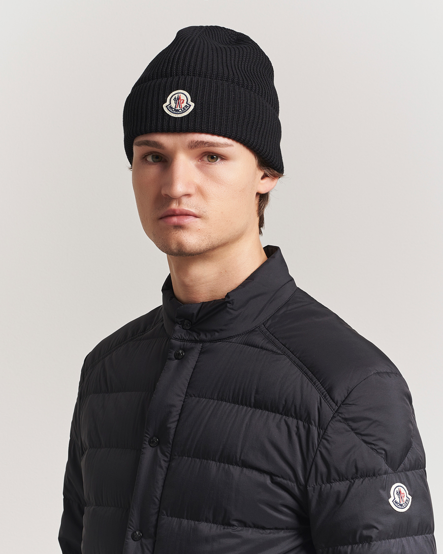 Herr | Moncler Ribbed Wool Beanie Black | Moncler | Ribbed Wool Beanie Black