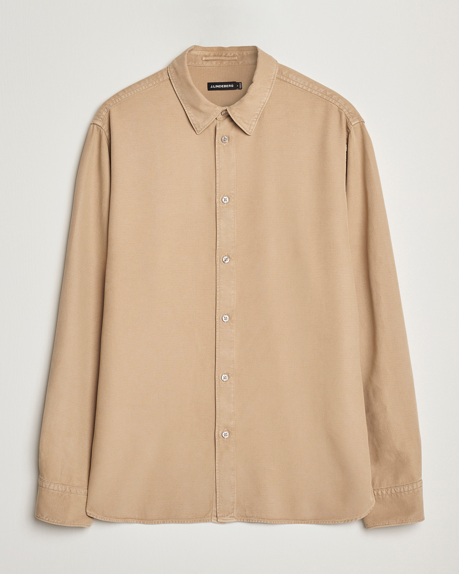 Herr | Skjortor | J.Lindeberg | Garment Dyed Structure Tencel Shirt Khaki