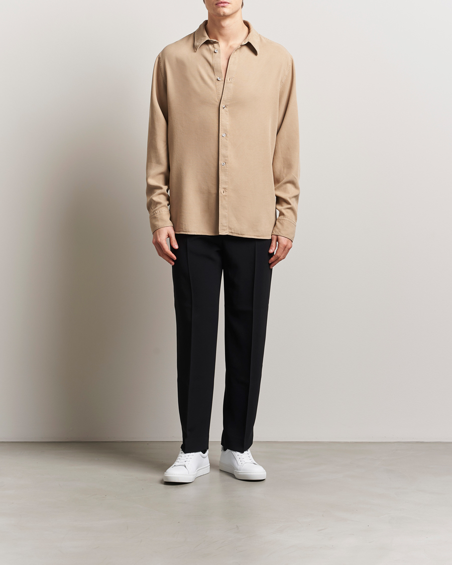 Herr | Skjortor | J.Lindeberg | Garment Dyed Structure Tencel Shirt Khaki