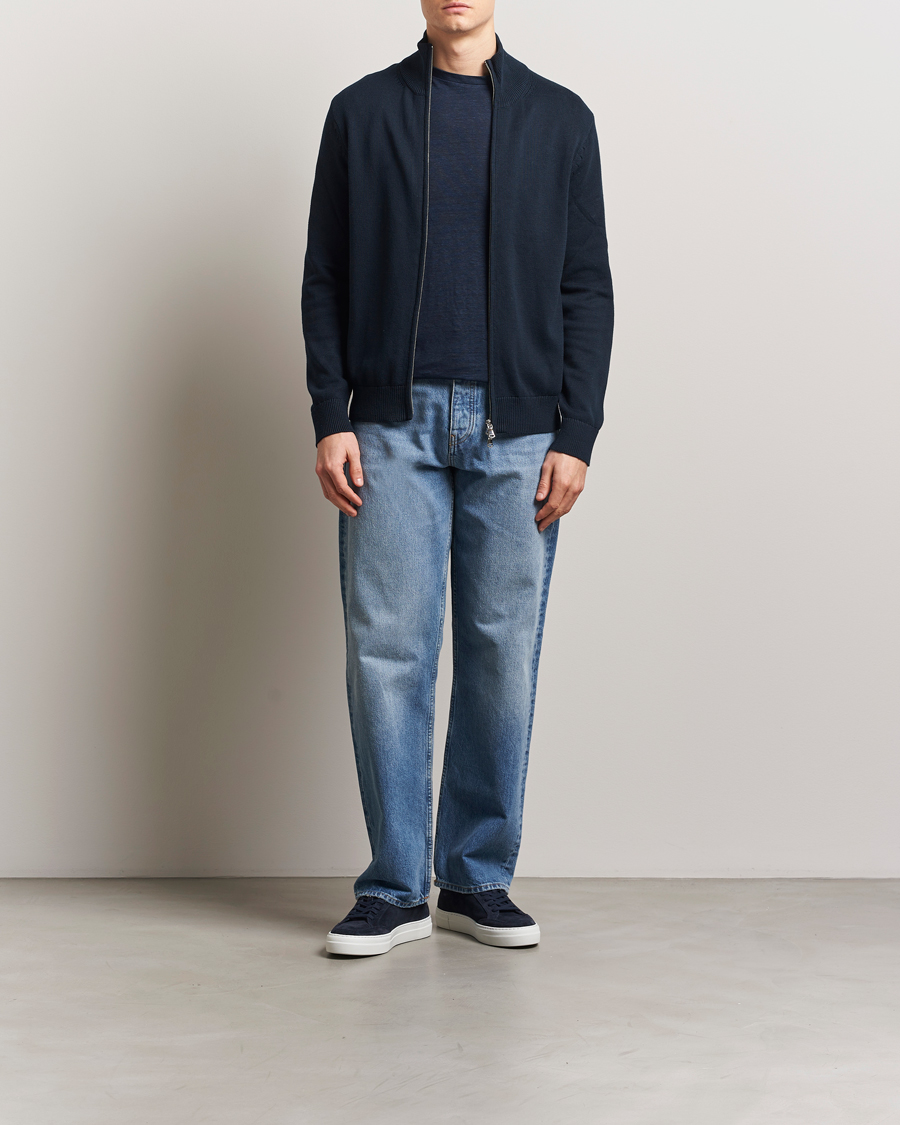 Herr | Tröjor | J.Lindeberg | Alexis Full Zip Cotton Cardigan Navy