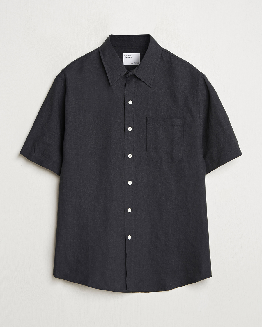 Herr | Skjortor | Colorful Standard | Garment Dyed Linen Short Sleeve Shirt Deep Black