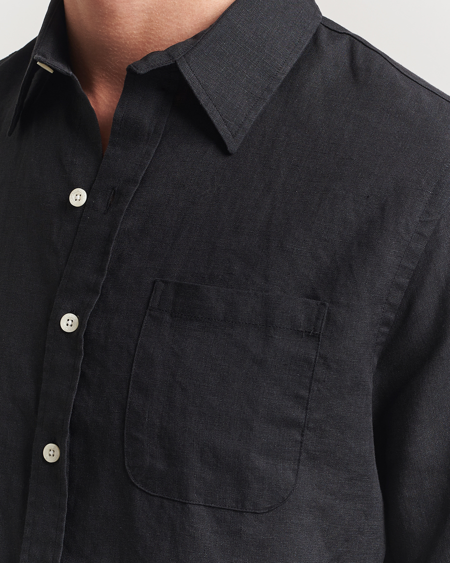 Herr | Skjortor | Colorful Standard | Garment Dyed Linen Short Sleeve Shirt Deep Black