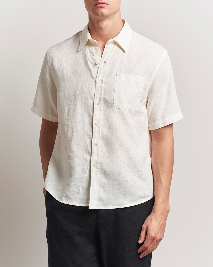 Herr | Skjortor | Colorful Standard | Garment Dyed Linen Short Sleeve Shirt Ivory White