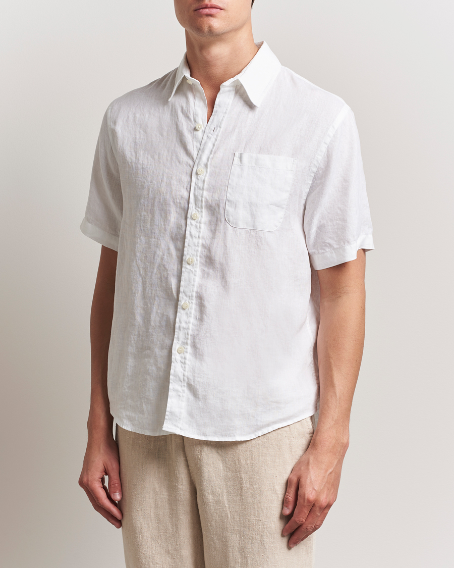 Herr | Skjortor | Colorful Standard | Garment Dyed Linen Short Sleeve Shirt Optical White