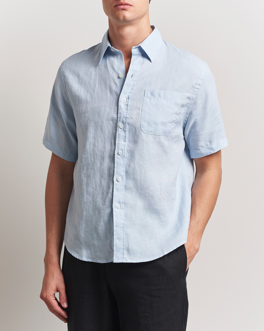 Herr | Skjortor | Colorful Standard | Garment Dyed Linen Short Sleeve Shirt Polar Blue