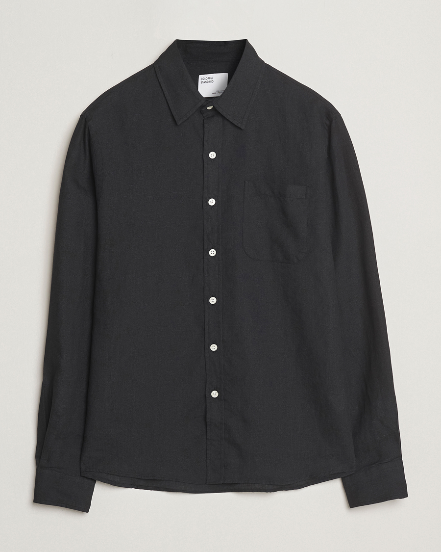 Herr | Skjortor | Colorful Standard | Garment Dyed Linen Shirt Deep Black