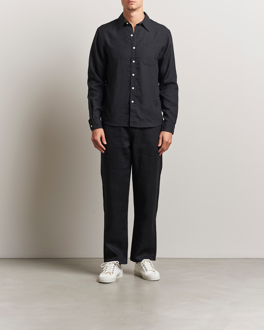 Herr | Skjortor | Colorful Standard | Garment Dyed Linen Shirt Deep Black