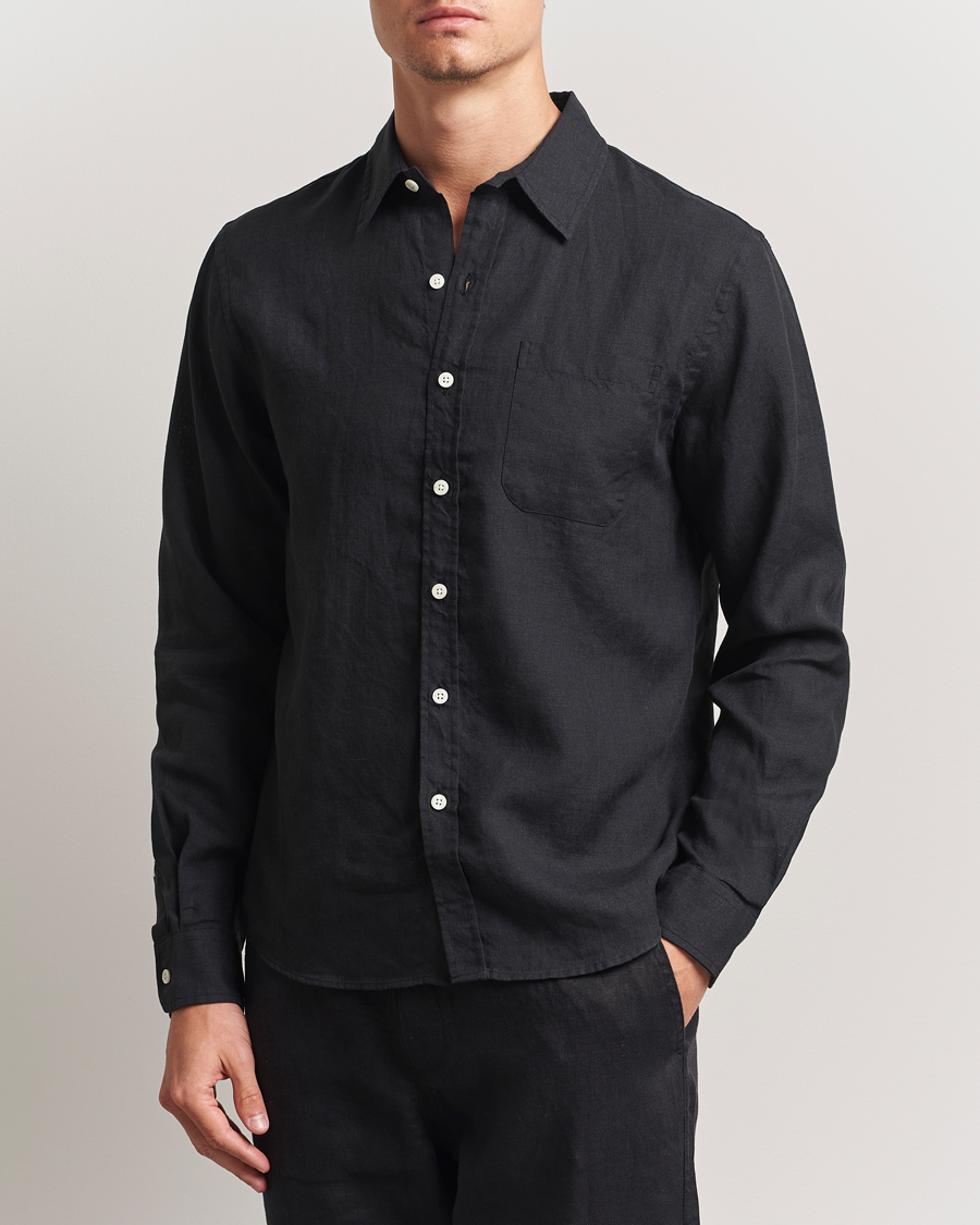 Herr | Skjortor | Colorful Standard | Garment Dyed Linen Shirt Deep Black