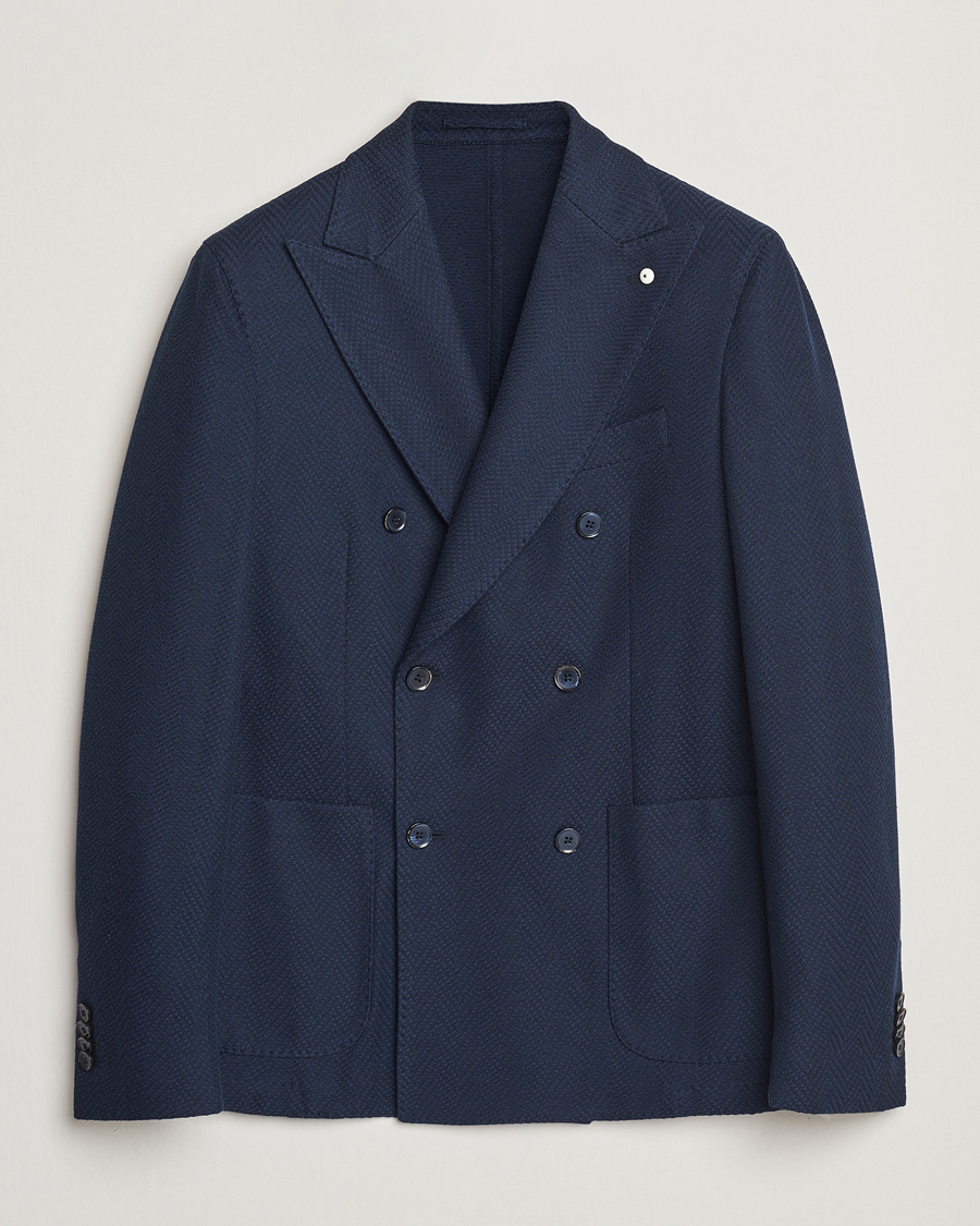 Herr | Kavajer | L.B.M. 1911 | Tom Double Breasted Herringbone Jersey Blazer Navy