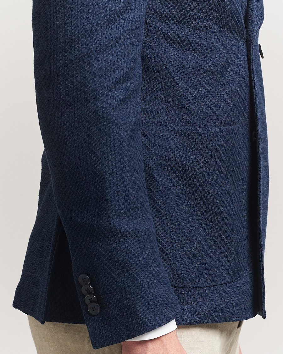 Herr | Kavajer | L.B.M. 1911 | Tom Double Breasted Herringbone Jersey Blazer Navy