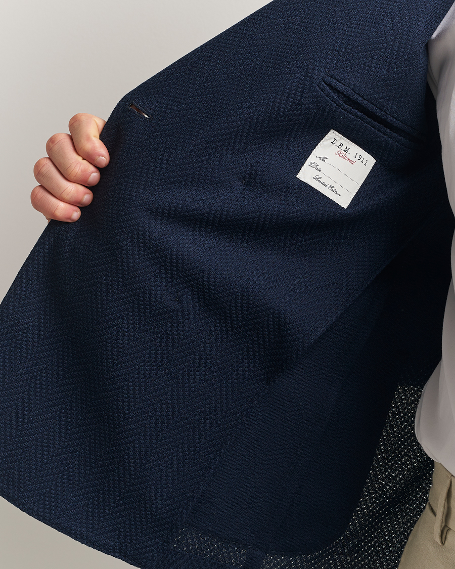 Herr | Kavajer | L.B.M. 1911 | Tom Double Breasted Herringbone Jersey Blazer Navy